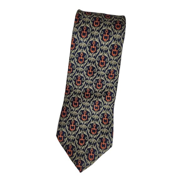 GUCCI Men's 100% Silk Necktie LUXURY Blue Green Equestrian Baroque W:3.6" EUC
